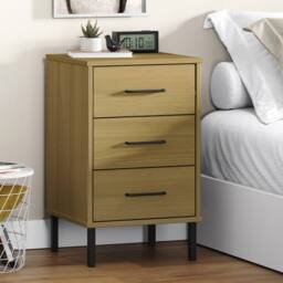 Berkfield Home Beautiful Bedside Cabinet with Metal Legs Brown Solid Wood Pine OSLO in Light Brown - thumbnail 2