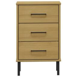 Berkfield Home Beautiful Bedside Cabinet with Metal Legs Brown Solid Wood Pine OSLO in Light Brown - thumbnail 4