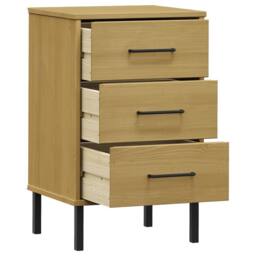 Berkfield Home Beautiful Bedside Cabinet with Metal Legs Brown Solid Wood Pine OSLO in Light Brown - thumbnail 5