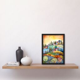 Artery8 Italian Countryside Midsummer Landscape Folk Art Artwork Framed Wall Art Print A4 in Black - thumbnail 2
