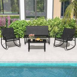 Costway 4 PCS Patio Rocking Set Outdoor Rocker Chair Conversation Set in Black - thumbnail 3