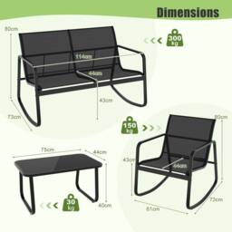 Costway 4 PCS Patio Rocking Set Outdoor Rocker Chair Conversation Set in Black - thumbnail 2