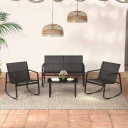 Costway 4 PCS Patio Rocking Set Outdoor Rocker Chair Conversation Set in Black - thumbnail 5
