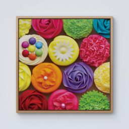Warren Reed - Designer Bright Colourful Cupcakes Framed Canvas in Light Brown - Size: w40 inch x h40 inch - thumbnail 1