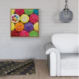 Warren Reed - Designer Bright Colourful Cupcakes Framed Canvas in Light Brown - Size: w40 inch x h40 inch - thumbnail 2