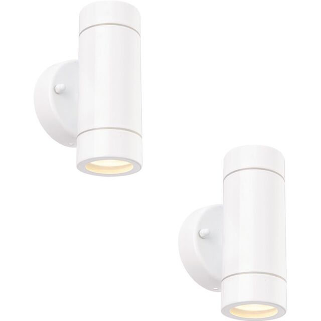 Loops 2 PACK Up & Down Twin Outdoor IP44 Wall Light - 2 x 7W GU10 LED - Gloss White - image 1