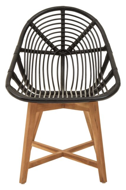 Orsina Black Natutral Rattan Chair with Teak Legs, Sturdy Wooden Legs Rattan Chair, Rattan Dining Chair for Outdoor - image 1