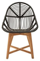 Orsina Black Natutral Rattan Chair with Teak Legs, Sturdy Wooden Legs Rattan Chair, Rattan Dining Chair for Outdoor