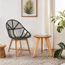 Orsina Black Natutral Rattan Chair with Teak Legs, Sturdy Wooden Legs Rattan Chair, Rattan Dining Chair for Outdoor - thumbnail 2
