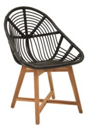 Orsina Black Natutral Rattan Chair with Teak Legs, Sturdy Wooden Legs Rattan Chair, Rattan Dining Chair for Outdoor - thumbnail 5