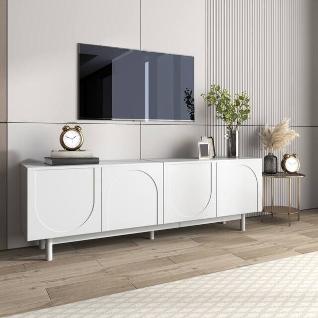 BTM Modern White TV Cabinet, 175x38x56cm, Adjustable Shelves, Luxury Style - Size: 175 x 38 x 56 cm - image 1