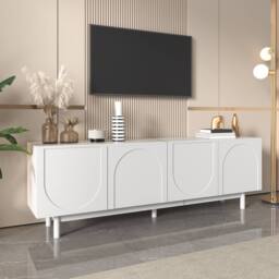 BTM Modern White TV Cabinet, 175x38x56cm, Adjustable Shelves, Luxury Style - Size: 175 x 38 x 56 cm - thumbnail 3