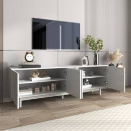 BTM Modern White TV Cabinet, 175x38x56cm, Adjustable Shelves, Luxury Style - Size: 175 x 38 x 56 cm - thumbnail 6