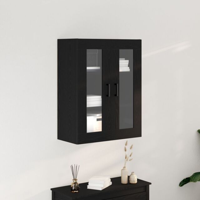 Berkfield Home Wall-Mounted Cabinet with Glass Doors Black Oak 69.5x34x90 cm - image 1