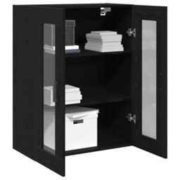 Berkfield Home Wall-Mounted Cabinet with Glass Doors Black Oak 69.5x34x90 cm - thumbnail 3