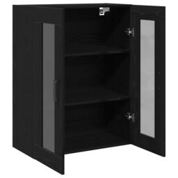 Berkfield Home Wall-Mounted Cabinet with Glass Doors Black Oak 69.5x34x90 cm - thumbnail 5