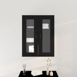 Berkfield Home Wall-Mounted Cabinet with Glass Doors Black Oak 69.5x34x90 cm - thumbnail 4
