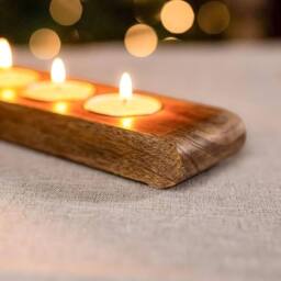 Marco Paul Mango Wood 9 Tealight Candle Holder With Tealights in Brown - Size: 1 Pack - thumbnail 3