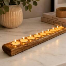 Marco Paul Mango Wood 9 Tealight Candle Holder With Tealights in Brown - Size: 1 Pack - thumbnail 6