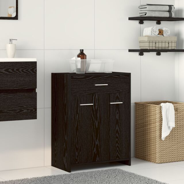 Berkfield Home Black Oak Bathroom Cabinet 60x33x80 cm Made of Engineered Wood - Size: 60 x 33 x 80 cm - image 1