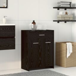 Berkfield Home Black Oak Bathroom Cabinet 60x33x80 cm Made of Engineered Wood - Size: 60 x 33 x 80 cm - thumbnail 1