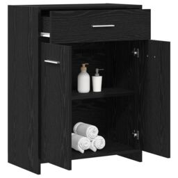 Berkfield Home Black Oak Bathroom Cabinet 60x33x80 cm Made of Engineered Wood - Size: 60 x 33 x 80 cm - thumbnail 3