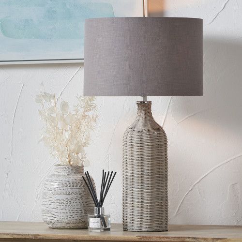 Ruma Rattan Bottle Table Lamp with Shade in Grey - image 1