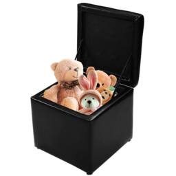 VOGREX 40cm Faux Leather Storage Ottoman Stool in Black - thumbnail 1