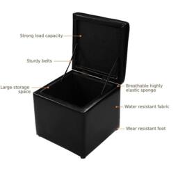 VOGREX 40cm Faux Leather Storage Ottoman Stool in Black - thumbnail 5