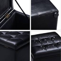 VOGREX 40cm Faux Leather Storage Ottoman Stool in Black - thumbnail 4