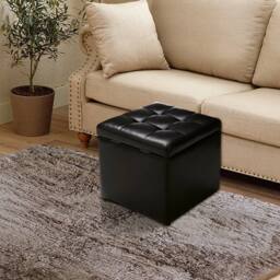 VOGREX 40cm Faux Leather Storage Ottoman Stool in Black - thumbnail 6