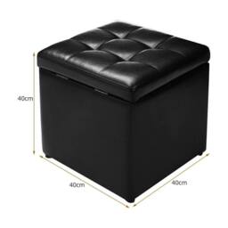 VOGREX 40cm Faux Leather Storage Ottoman Stool in Black - thumbnail 3