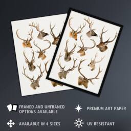 "Artery8 Vintage Illustration of Deer Species Lydekker Wall Art Poster Print in White - Size: W12"" x H16""" - thumbnail 2