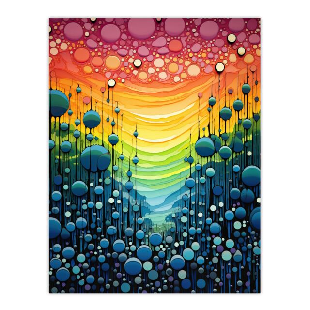 "Artery8 Wall Art Print Rainbow Bubbles Abstract Colourful Painting Artwork Bold Vibrant Poster - Size: W12"" x H16""" - image 1