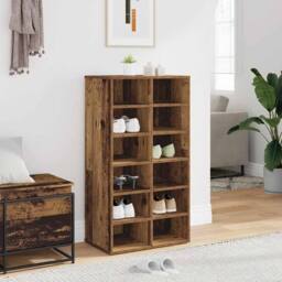 Berkfield Home Shoe Rack Old Wood 54x34x100.5 cm Engineered Wood in Brown - thumbnail 1
