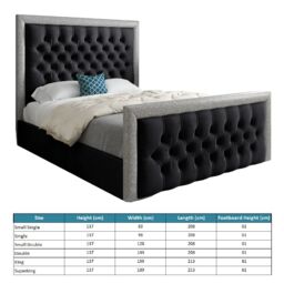 KDMD Rincon Glitter Border Upholstered Soft Velvet Designer Bed Frame in Black - Size: Small Double - thumbnail 5
