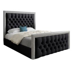 KDMD Rincon Glitter Border Upholstered Soft Velvet Designer Bed Frame in Black - Size: Small Double - thumbnail 1