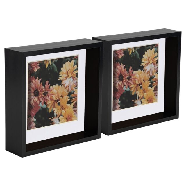 "Nicola Spring 3D Deep Box Photo Frames - 8 x 8"" with 6 x 6"" Mount - Light Wood - Pack of 2 in Black" - image 1