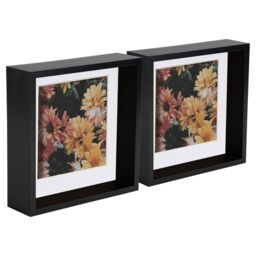 "Nicola Spring 3D Deep Box Photo Frames - 8 x 8"" with 6 x 6"" Mount - Light Wood - Pack of 2 in Black"