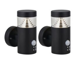 First Choice Lighting Set of 2 Pyramid - Black LED Outdoor Motion Sensor Wall Lights - thumbnail 1