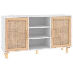 Berkfield Home Sideboard White 105x30x60 cm Solid Wood Pine & Natural Rattan - Size: 105 x 30 x 60 cm - thumbnail 2