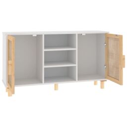 Berkfield Home Sideboard White 105x30x60 cm Solid Wood Pine & Natural Rattan - Size: 105 x 30 x 60 cm - thumbnail 5