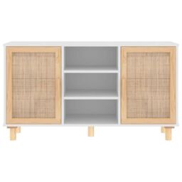 Berkfield Home Sideboard White 105x30x60 cm Solid Wood Pine & Natural Rattan - Size: 105 x 30 x 60 cm - thumbnail 4
