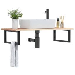 Berkfield Home Basin Shelf Wall Mounted Steel & Solid Wood Oak in Natural - thumbnail 2