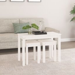 Berkfield Home Nesting Tables 3 pcs White Solid Wood Pine - thumbnail 3