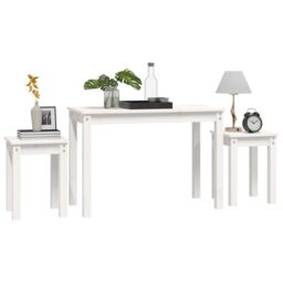 Berkfield Home Nesting Tables 3 pcs White Solid Wood Pine - thumbnail 4