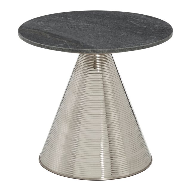 Orsina Table With Grey Marble Top-Bedside Table With Textured Silver Base-Luxe Accent Table-Side Table By Couch - image 1