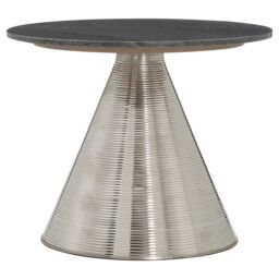 Orsina Table With Grey Marble Top-Bedside Table With Textured Silver Base-Luxe Accent Table-Side Table By Couch - thumbnail 2