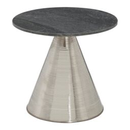 Orsina Table With Grey Marble Top-Bedside Table With Textured Silver Base-Luxe Accent Table-Side Table By Couch