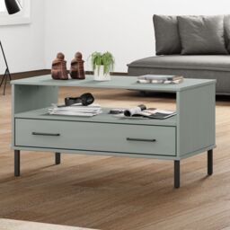 Berkfield Home Coffee Table with Metal Legs Grey 85x50x45 cm Solid Wood OSLO - Size: 85 x 50 x 45 cm
